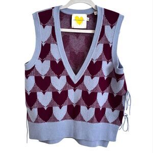 Anthropologie Kerri Rosenthal Cashmere‎ Vest O/S Purple Blue Heart Check Preppy